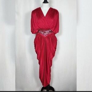 1980s Cranberry colored Elegant Mermaid Draped Goddess M-L